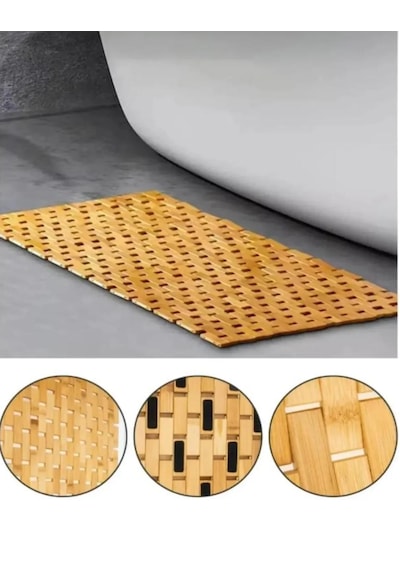 Bambu Kaydırmaz Banyo Matı Bambu Paspas 40x66 Cm Açık Kahve