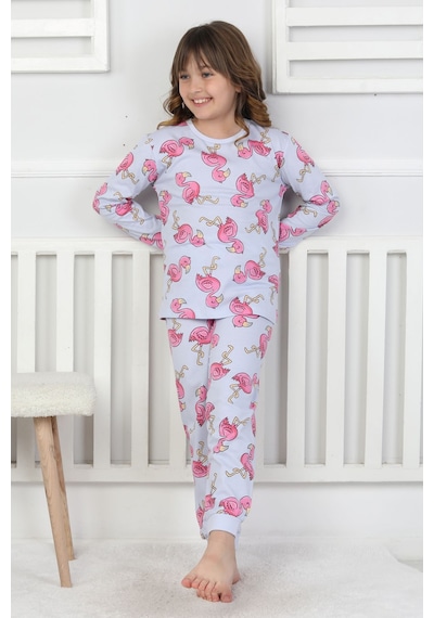 Cute Flamingo Desenli Kız Çocuk Pijama Takımı Mint