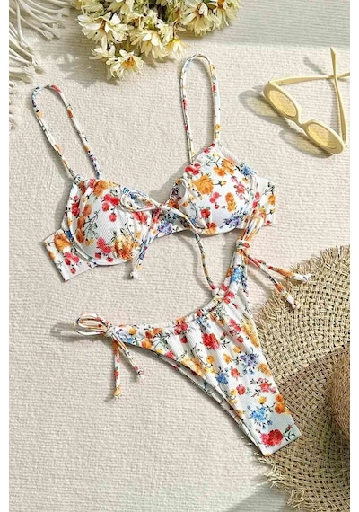 Angelsin Alt Bağlamalı Çiçek Baskılı Bikini Takımı Çok Renkli