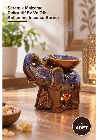 4 Adet Seramik Fil Figürlü Buhurdanlık Seramik Malzeme, Dekoratif Ev Ve Ofis Kullanımı, Incense Burner 1