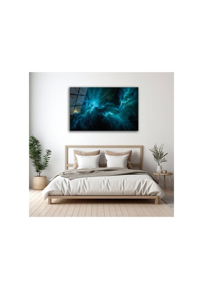 Derin Mavi Soyut Dalgalar Modern Cam Tablo Modern Soyut Dekoratif Duvar Tablosu, Salon, Ofis Ve Çalışma Alanı Dekoru,
