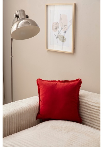 Swita Home Saçaklı Tek Renk 43x43 Kırlent Kılıfı Kırmızı