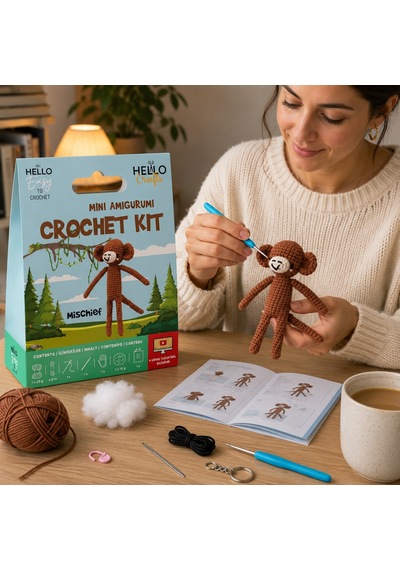 Bakgelal Mini Amigurumi Maymun Yapım Kiti Anahtarlık Veya Amigurumi Oyuncak Yap, Video Anlatımlı