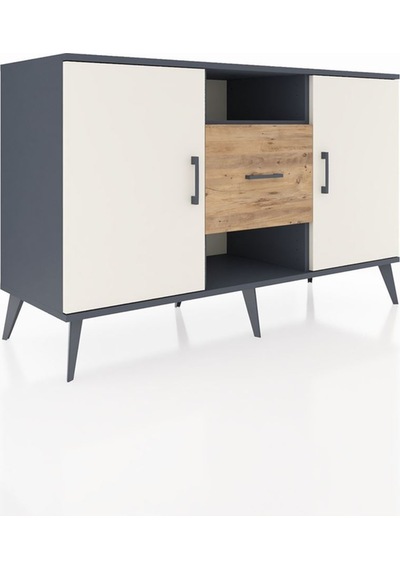 Kronos Konsol 3 Raflı Tek Çekmeceli 2 Kapaklı 132x59x83 Antrasit-aytaşı/çam Aytaşı/çam