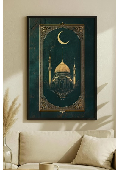 1 Adet Siyah Ahşap Çerçeveli Minimalist Manzara Vintage Tablo