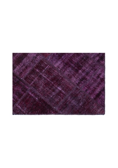 El Dokuması Patchwork Vintage Yün-pamuk Mor Halı 22347 120 X 180 Cm