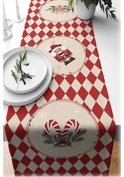Ayrex Yılbaşı Temalı Dijital Baskılı Runner Örtüsü Christmas Kırmızı 40x140 Cm Genel