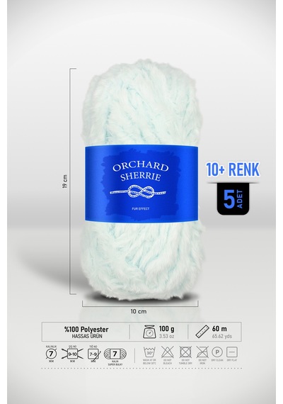 Aqua Mavi 5'li Paket 100 Gr / 60 M Tavşan Tüyü Dokulu Kalın Kürk Peluş Örgü İpi