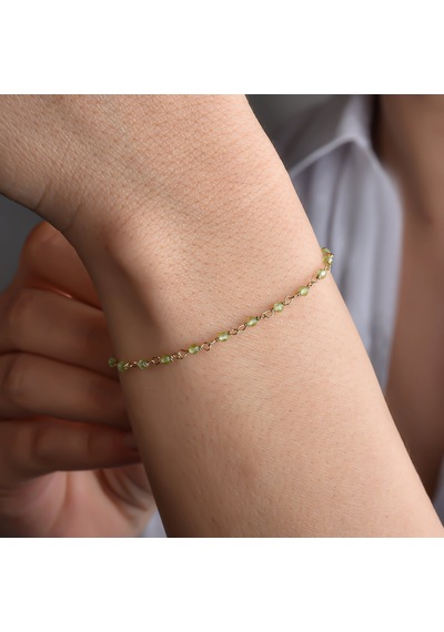 14 Ayar Altın Kaplama Peridot Doğal Taşlı El Yapımı Gümüş Bileklik - Cbs00123 Altın