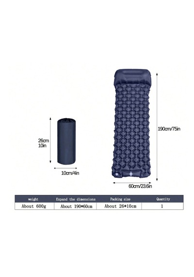 Ultra Hafif Kendinden Pompalı Şişme Kamp Yatağı 195x60x5 Cm Tek Kişilik Su Geçirmez Kamp Matı Dahili Pompalı Uyku Matı Lacivert
