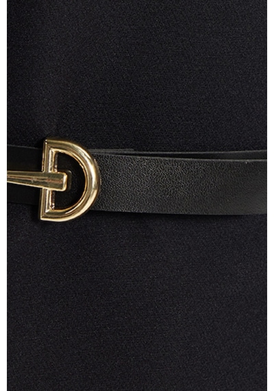 Tudors Kadın Slim Fit Dar Kesim Kol Detaylı İnce Kemerli Fermuarlı Siyah Bluz Gömlek-50758