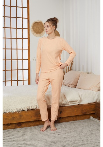 Siyah İnci Şardonlu Kışlık Örme Pijama Takım25226002 Yavruağzı