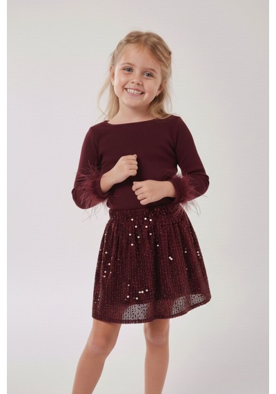 My Kids Wear Kız Çocuk Bayramlık Payet Etekli Takım 12535 Beyaz - Fuşya