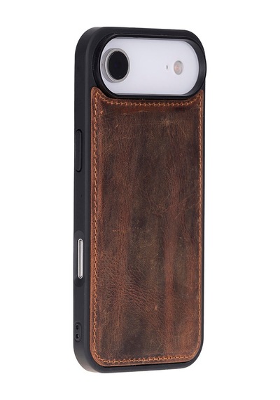 Bloomcase Magic Wallet Mahogany Saddle Hakiki Deri Apple Uyumlu iPhone 17 Air 6.5" Cüzdanlı Telefon Kılıfı Kahverengi