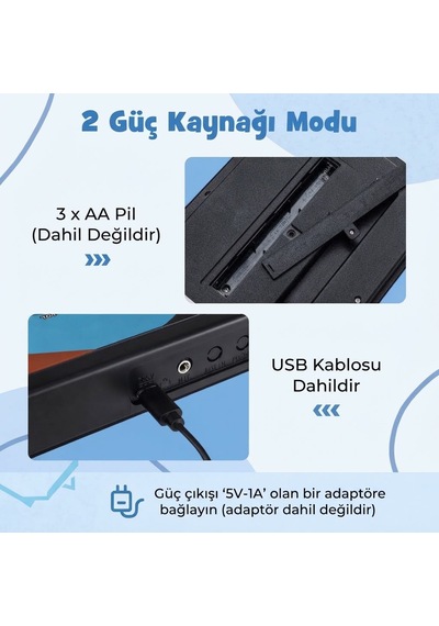 49 Tuşlu Usb Bağlantılı 10 Demo Parçalı 8 Ritimli Eğitici Oyuncak Org Müzikli Piyano