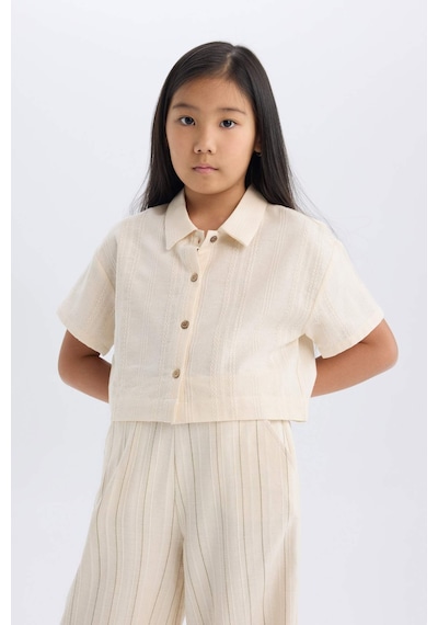 DeFacto Kız Çocuk Cropped Fit Keten Kısa Kollu Gömlek D9142A825SMBG734