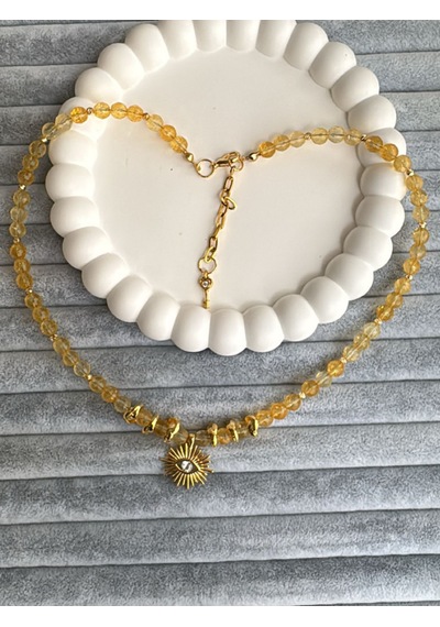 Store Zarman Sitrin Doğal Taş Kolye Sarı