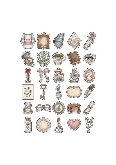 30 Adet Nostaljik Vintage Botanik Sticker Seti - Scrapbook Ajanda Laptop İçin Çok Renkli
