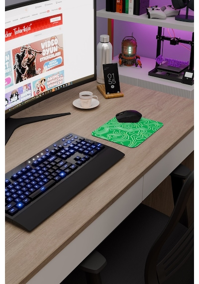 Yeşil Beyaz 22x18 Taraftar Gaming Oyuncu Mouse Pad Kaymaz Taban Küçük Klavye Fare Altlığı Topography