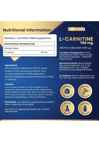 Tr Slim Quick-slim L-carnitine 700 Mg 60 Tablet Diyet Destek Takviyesi