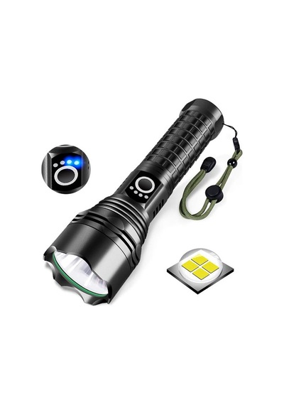 Powermaster Relax-30 Taktik Şarjlı El Feneri Type-c 5000mah Bataryalı Ultra Güçlü Siyah