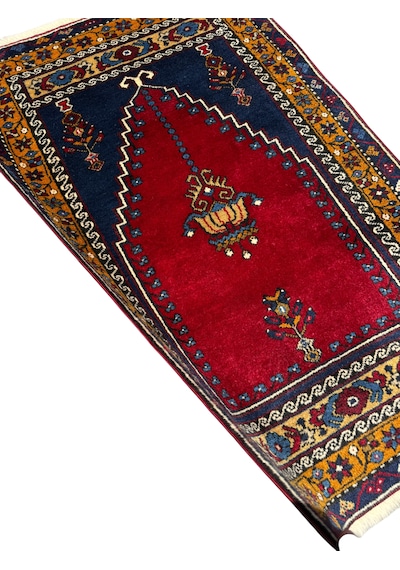 El Dokuma Yahyalı Halısı Sıfır Namazlık 83x130 Kök Boya %100 Yün Seccade Kırmızı