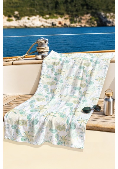 Deniz Yıldızı Kabuğu Plaj Havlusu - Marine Pastel Mint Bej Havuz Hızlı Kuruyan Mikrofiber Havlu Eski Lavanta