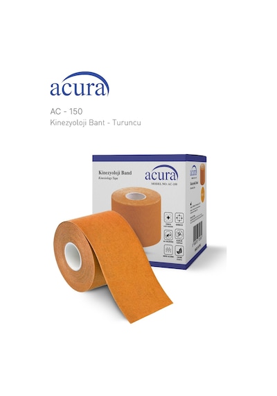 Ac-150 Yüz & Vücut Uyumlu Hipoalerjenik Kinesyo Tape  Bandı 5m X 5cm Turuncu Renk 1 Beden