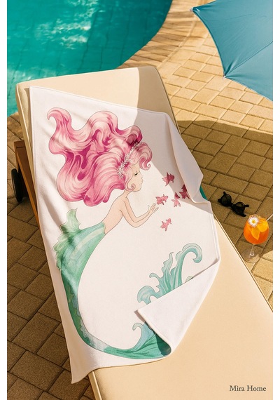 Yetişkin Unisex 70x140 Cm Yaz Desenli Plaj ,deniz , Banyo Havlusu Ocean Beyaz