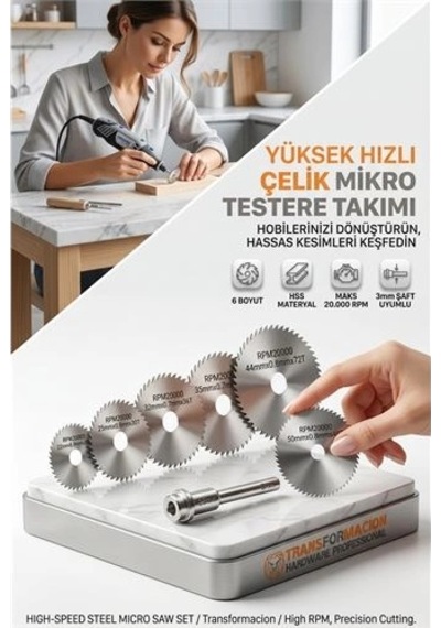 Mey İthalat Hss Mini Daire Testere Seti 6+1 Mini Makine Uyumlu Metal Ahşap Plastik Kesici Disk 723179