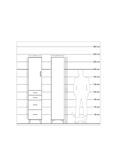 Hyperion Dolap 2 Raflı 4 Çekmeceli Tek Askılı 44x44x221 Çam-çam Çam