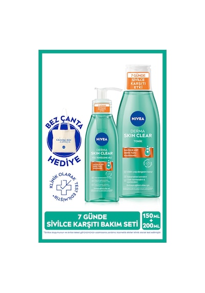 Nivea Derma Skin Clear Sivilce Karşıtı Yüz Temizleme Jeli 150 ML + Tonik 200 ML﻿﻿