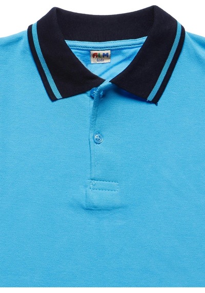 Lacivert Yakalı Turkuaz Kısa Kol Düz Renk Lakos Tişört Polo Yaka T-shirt