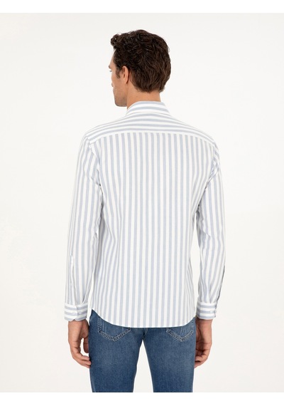 Cacharel Mavi Slim Fit %100 Pamuk Çizgili Gömlek