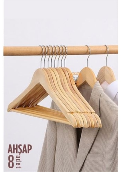 Modacar Elbise Askısı Natural Ahşap 8 Adet Çok Renkli