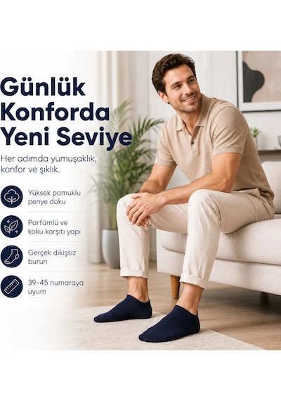 Çorap Giyim Erkek Patik Çorap 12 Li Renk Seçenekleri 39-44 Yüksek Pamuklu Dikişsiz Koku Karşıtı Siyah
