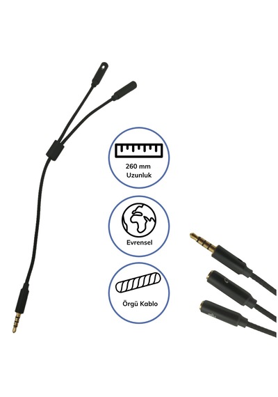 Lunaev 1 Erkek 2 Dişi 3.5 Mm Kulaklık Ve Mikrofon Ayırıcı Çoklayıcı Aux Kablo 00