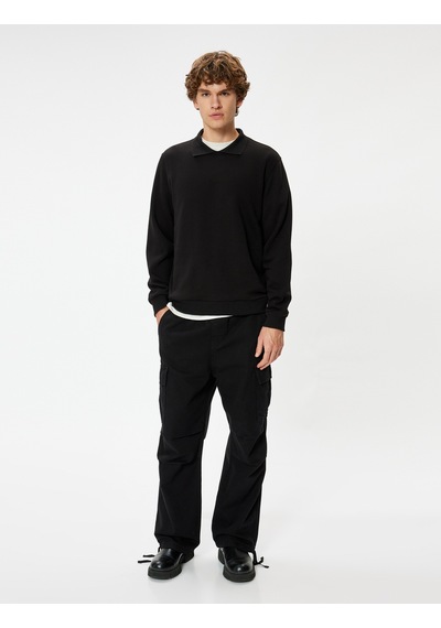 Koton Polo Yaka Sweatshirt Uzun Kollu Şardonlu Pamuk Karışımlı Siyah 5wam70030mk Siyah Koton Polo Yaka Sweatshirt Uzun Kollu Şardonlu Pamuk Karışımlı Siyah 5wam70030mk Siyah