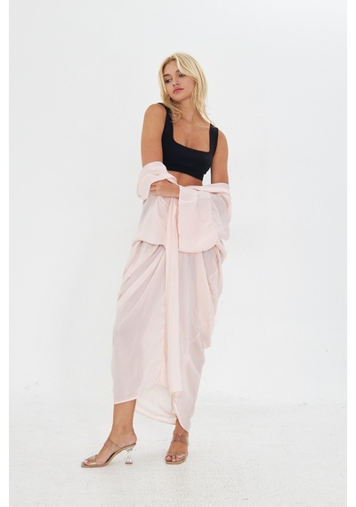 Kutaf Pudra Pembe Uzun Soft Kimono Açık Kahverengi