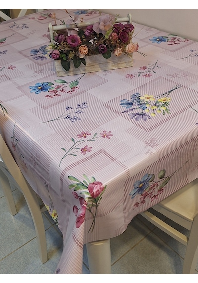 Elyaflı Pvc Muşamba - Desenli Silinebilir Masa Örtüsü Gri Fnt1240 Pembe