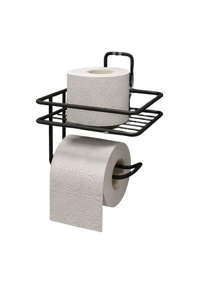Yapışkanlı Raflı Tuvalet Kağıtlığı - Mat Siyah Metal, Paslanmaya Dayanıklı Deliksiz Banyo Düzen Diğer
