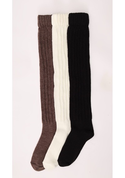 Socks Slouch 3 Çift Kadın Tozluk Dizüstü Dizaltı Kışlık Yünlü Kalın Yumuşak Çizme Bot Çorap Çok Renkli