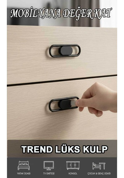 Lüks Trend Siyah 32 Mm 8 Adet Mobiya Yatak Odası Tv Ünitesi Konsol Çocuk Ve Genç Odası Kulp Siyah
