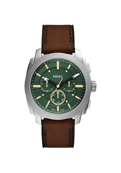 Fossil Ffs6100 Quartz Deri Kahverengi Yeşil Kadran 44 Mm Erkek Kol Saati Gri