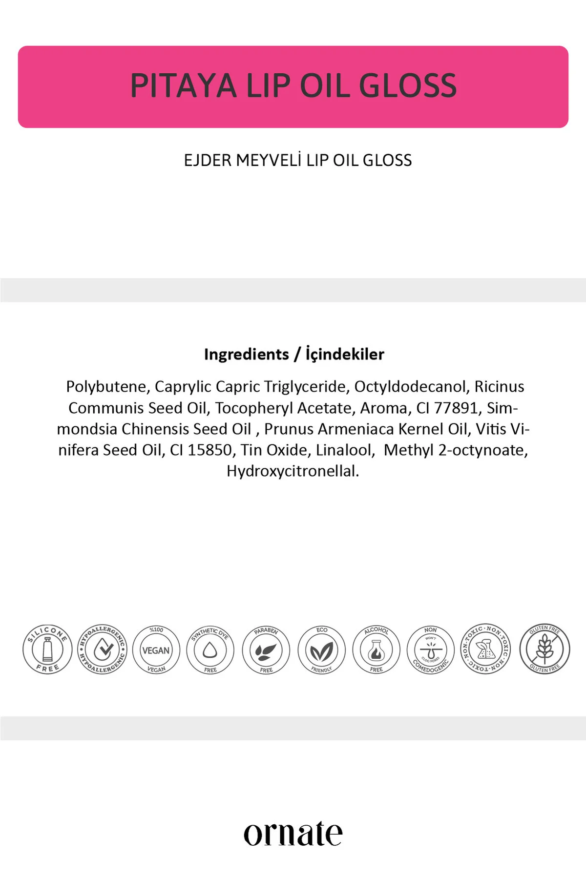 Pitaya Lip Oil Gloss Dolgunlaştırıcı Efekt Nemlendirici, Parlatıcı Simli Dudak Yağı Pitaya 5 Ml Pembe