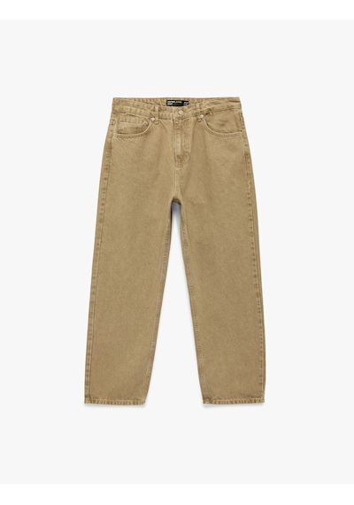 Koton Pamuklu Bol Normal Bel Oversize Baggy Jean Pantolon Deve Tüyü 7wam40137nd Taba