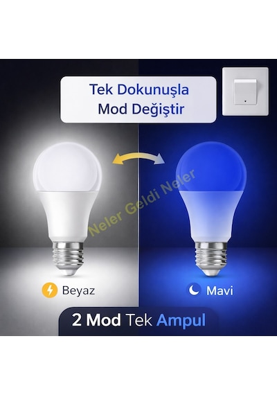 Çocuk Odası Gece Lambası Akıllı Gece Lambalı Led Ampul 11w Beyaz + 2w Mavi Tasarruflu Çift Mod