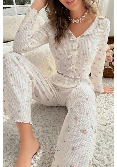 Merry See Özel Örme Kumaş Baskılı Uzun Kollu Pijama Takımı 001