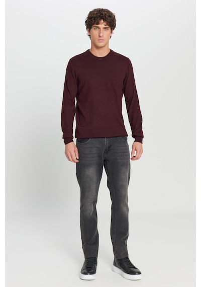 Ac&co Erkek Bordo Yünlü Sıcak Tutan Standart Fit Bisiklet Yaka Triko Kazak