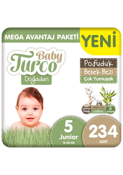 Baby Turco Doğadan Mega Avantaj Paketi Pofuduk Bebek Bezi 5 Numara Junior 234 Adet